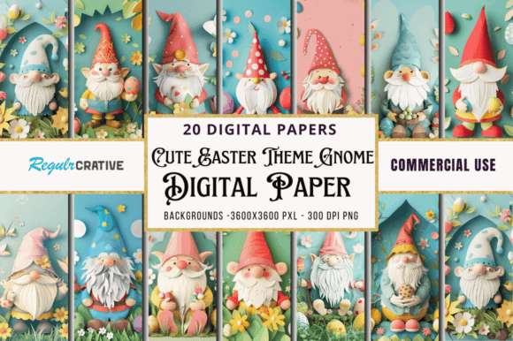 Download Cute Easter Theme Gnome Paper Bundle - Paper Collection