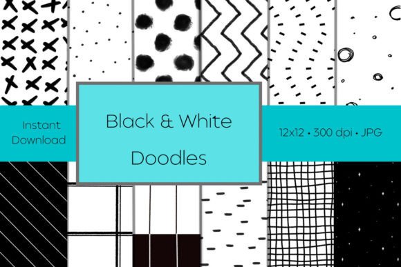 Download Black and White Doodle Digital Paper - Premium Bundle