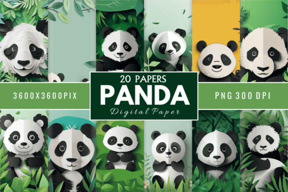 Download Cute Panda Digital Paper Bundle - Paper Collection