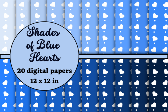 Download Shades of Blue Hearts Digital Papers - Paper Collection