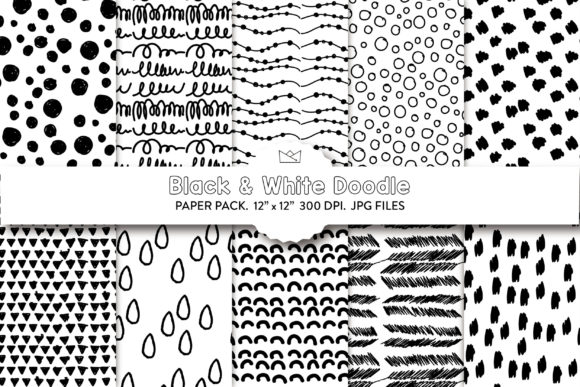 Download Doodle Digital Paper Pack, Black &amp; White - Premium Resources