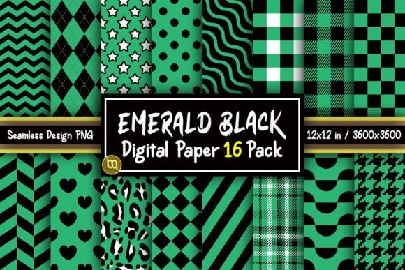 Download Emerald Green&amp;Black Digital Paper  Pack - Paper Collection
