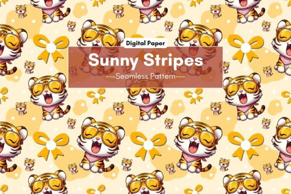 Download Kawaii Tiger Cool Glasses Digital Paper - Paper Collection