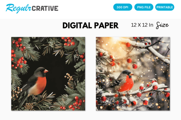 Download Christmas Decor Bullfinch Digital Paper - Paper Collection