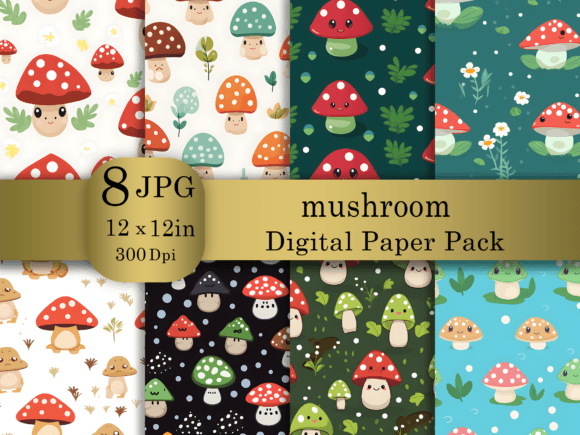 Download Cartoon Mushroom Digital Paper Pack - Paper Collection