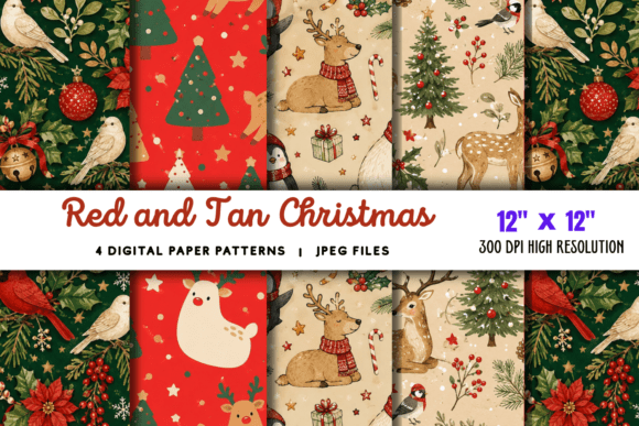 Download Red and Tan Christmas Digital Paper - Paper Collection