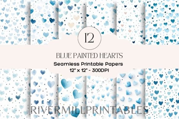 Download 12 Blue Hearts Digital Papers - Paper Collection