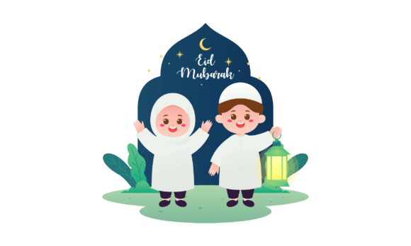 Download Eid Mubarak with Cute Kids Cartoon - Kids Collection