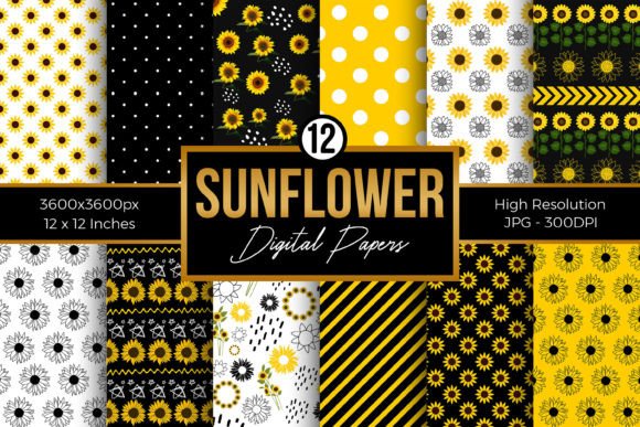 Download Sunflower Doodle Digital Paper Patterns - Premium Bundle