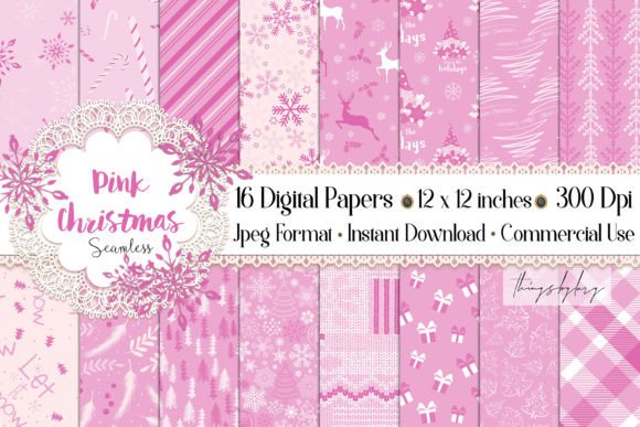 Download Seamless Pink Christmas Digital Paper - Paper Collection
