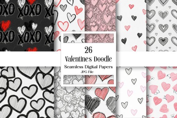 Download Valentine's Doodle Digital Paper Pack - Paper Collection