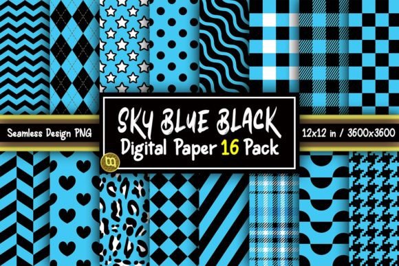 Download Sky Blue &amp; Black Digital Paper 16 Pack - Paper Collection
