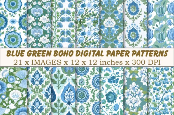 Download Boho Digital Paper Patterns Blue Green - Paper Collection