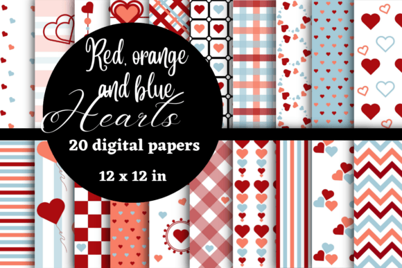 Download Red,orange and Blue Hearts Digital Paper - Paper Collection