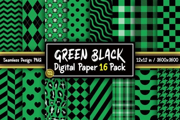 Download Green &amp; Black Digital Paper 16 Pack - Paper Collection