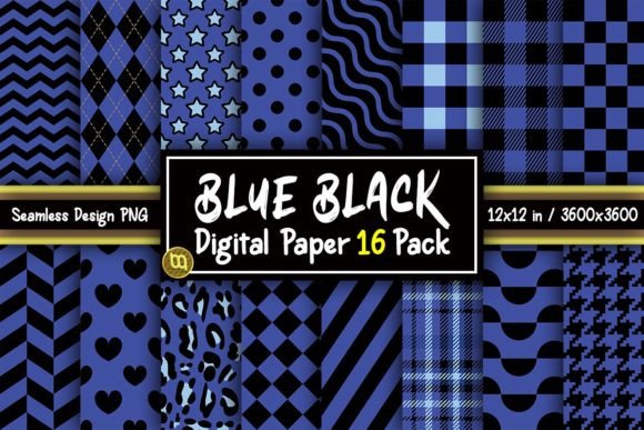 Download Blue &amp; Black Digital Paper 16 Pack - Paper Collection