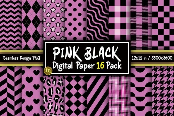 Download Sweet Pink &amp; Black Digital Paper 16 Pack - Paper Collection