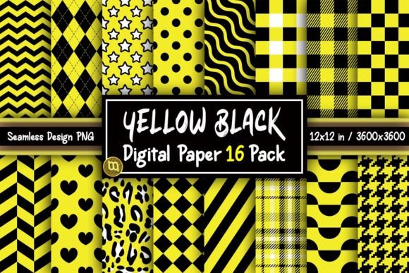 Download Yellow &amp; Black Digital Paper 16 Pack - Paper Collection