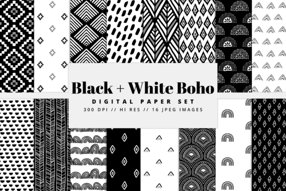 Download Black and White Boho Digital Paper Set - Paper Collection