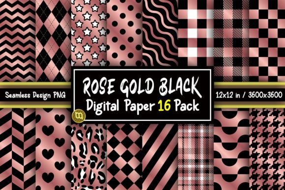 Download Rose Gold &amp; Black Digital Paper 16 Pack - Paper Collection
