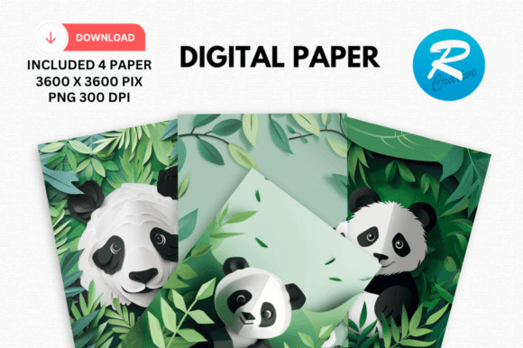 Download Watercolor Cute Panda Digital Paper - Paper Collection