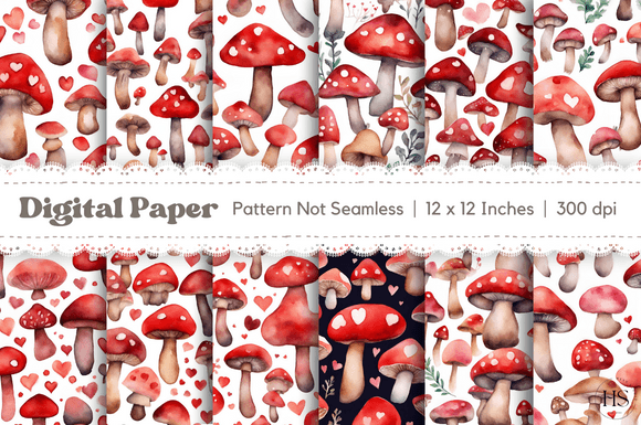 Download Valentine's Day Mushroom Digital Paper - Paper Collection