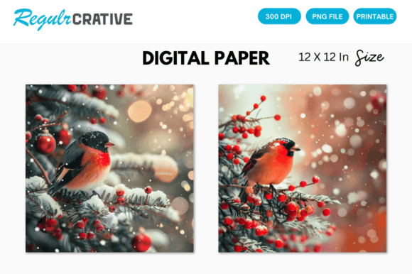 Download Christmas Decor Bullfinch Digital Paper - Paper Collection