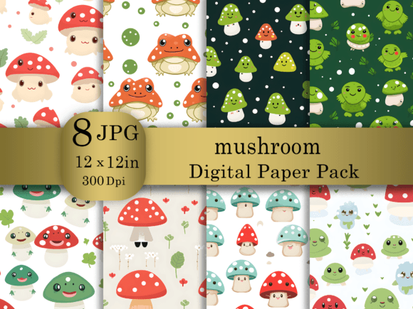 Download Cartoon Mushroom Digital Paper Pack - Paper Collection
