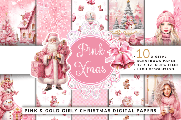 Download Girly Pink Christmas Digital Paper Pack - Paper Collection