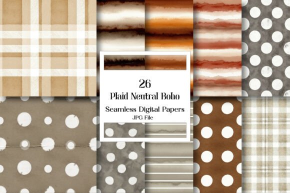 Download Plaid Neutral Boho Digital Paper Pack - Paper Collection