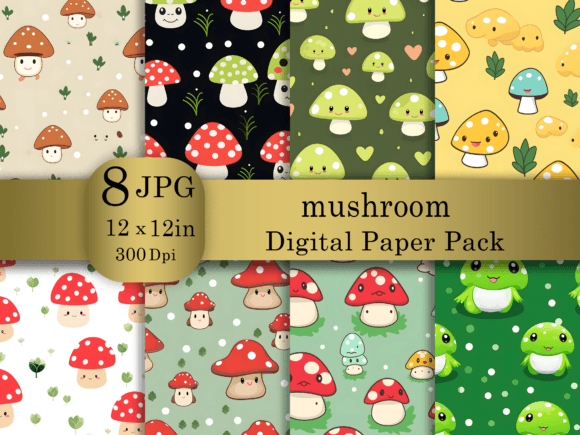 Download Cartoon Mushroom Digital Paper Pack - Paper Collection