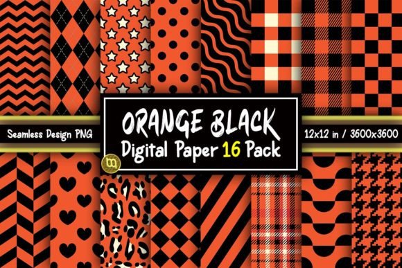 Download Orange &amp; Black Digital Paper 16 Pack - Paper Collection