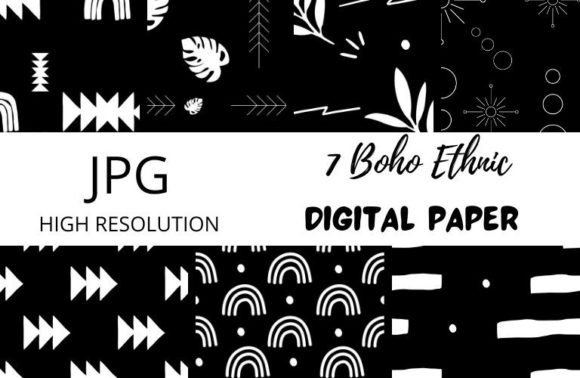 Download Black and White Boho Digital Papers - Paper Collection