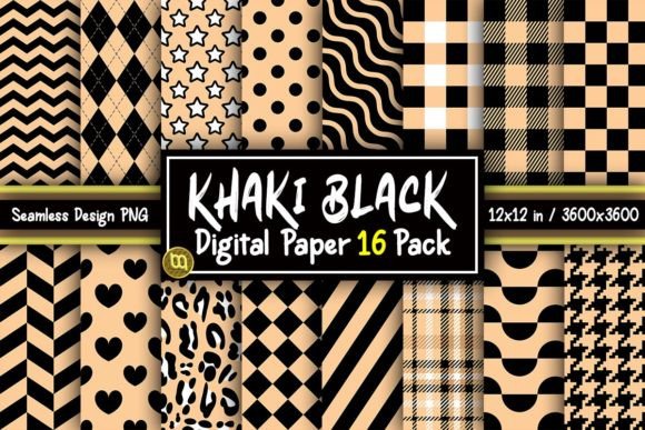 Download Khaki &amp; Black Digital Paper 16 Pack - Paper Collection
