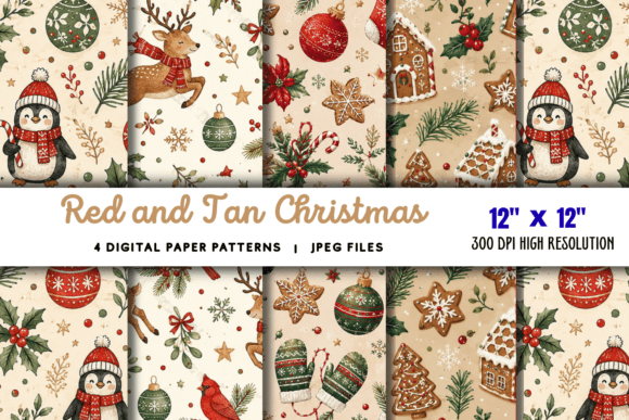 Download Red and Tan Christmas Digital Paper - Paper Collection