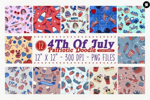Download 4th of July Doodle Digital Paper Bundle - Premium Resources
