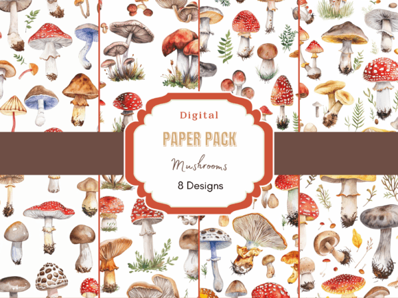 Download Watercolor Mushroom Digital Paper - Paper Collection