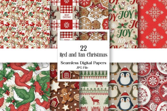 Download Red and Tan Christmas Digital Paper Pack - Paper Collection