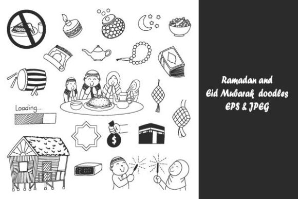 Download Ramadan and Eid Mubarak Cute Doodles - Eid mubarak Collection