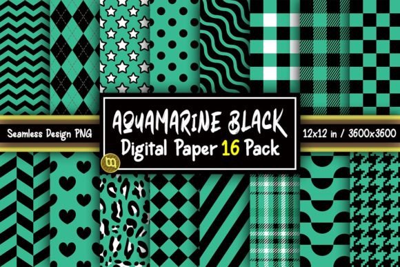 Download Aquamarine &amp; Black Digital Paper 16 Pack - Paper Collection