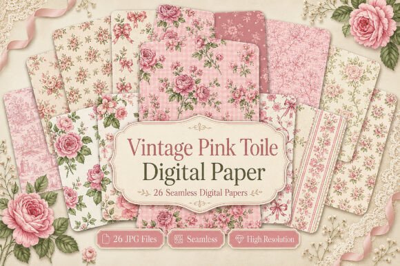 Download Vintage Pink Toile Digital Paper - Paper Collection