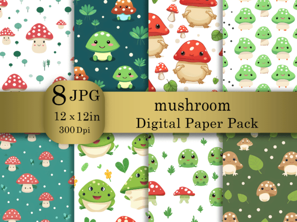 Download Cartoon Mushroom Digital Paper Pack - Paper Collection
