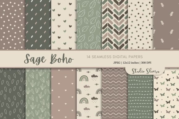Download Sage Boho Digital Paper Pack - Paper Collection