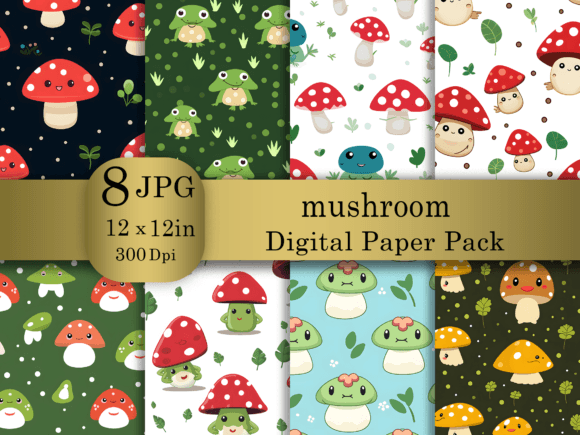 Download Cartoon Mushroom Digital Paper Pack - Paper Collection