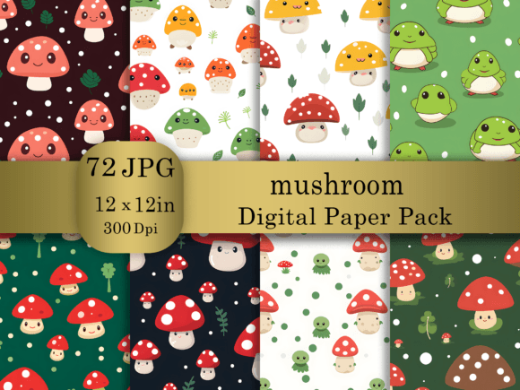 Download Cartoon Mushroom Digital Paper Big Pack - Paper Collection
