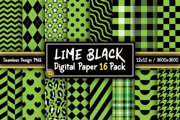 Download Lime Green &amp; Black Digital Paper 16 Pack - Paper Collection