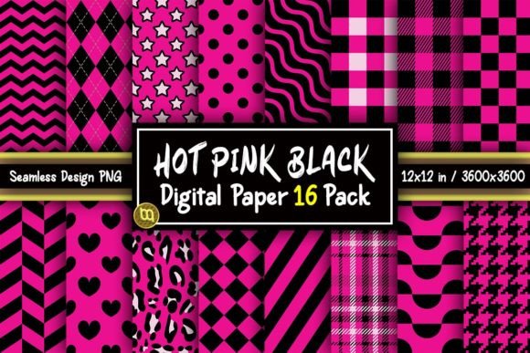 Download Hot Pink &amp; Black Digital Paper 16 Pack - Paper Collection