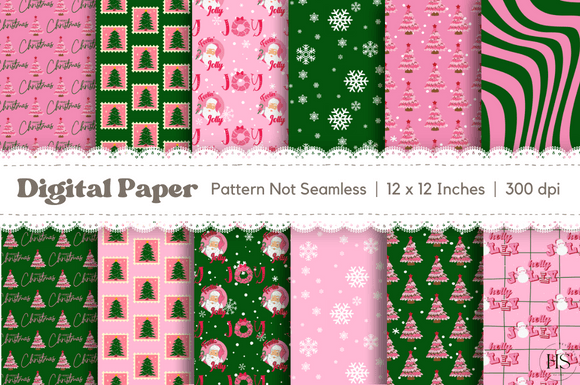 Download 12 Pink Christmas Digital Paper Bundle - Paper Collection