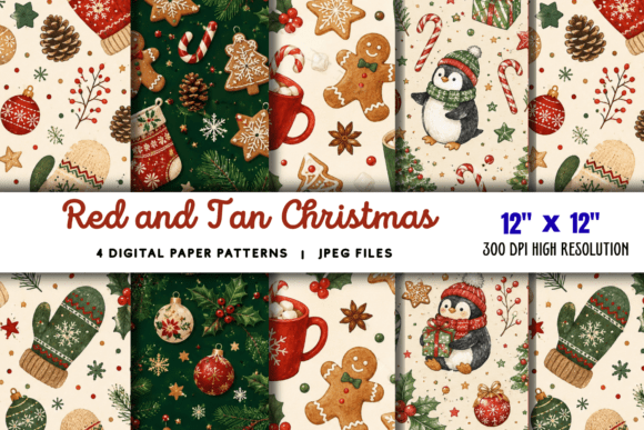 Download Red and Tan Christmas Digital Paper - Paper Collection