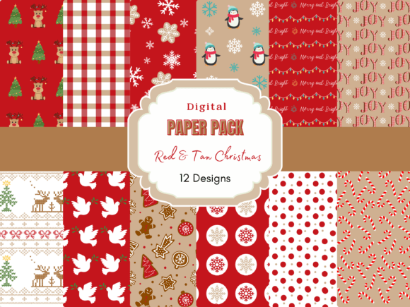 Download Red and Tan Christmas Digital Paper Pack - Paper Collection